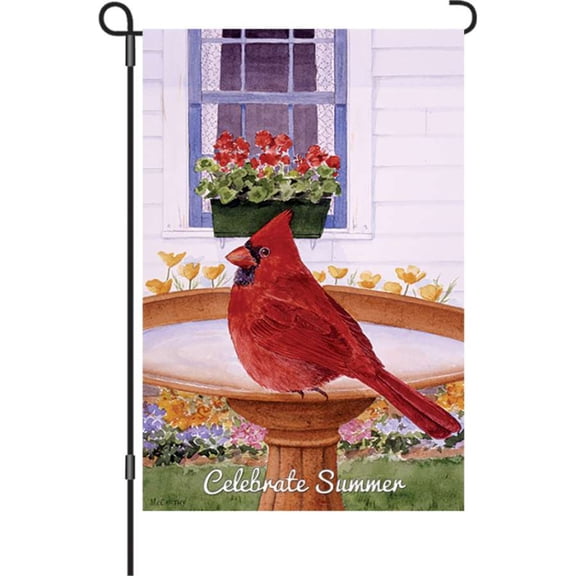 Premier Garden Size Flag - Cardinal And Geraniums