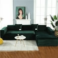 thumbnail image 2 of TOPCHANCES L Shape Sofa Covers Stretch 2 Piece Sectional Couch Slipcovers Furniture Protector  3+4 Seater, with 4pcs Pillowcases, Dark Green, 2 of 11