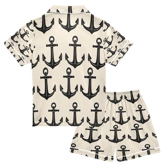 Ttyddzy Pajama Sets for Boys&Girls, Soft Silky Satin Button-Up Pjs with Shorts for Spring/Summer, Beige Ship Logo S