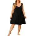 thumbnail image 2 of Agnes Orinda Women's Plus Size Deep V Neck Lace Floral Cap Sleeve Pleated Sleepshirts, 2 of 6