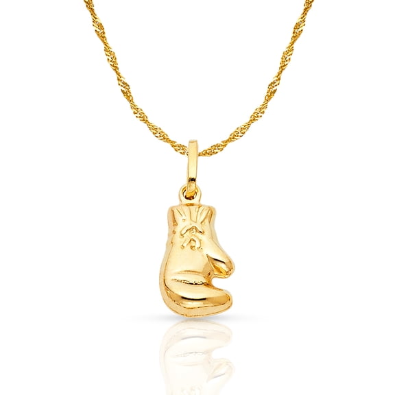 14K Yellow Gold Single Boxing Glove Charm Pendant with 0.9mm Singapore Chain Necklace