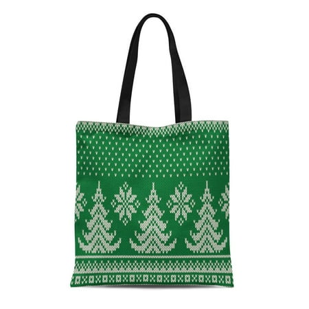 8' Wool Purse - ASHLEIGH Canvas Tote Bag Winter Holiday Knitted Pattern Christmas Trees Knitting Sweater Wool Durable Reusable Shopping Shoulder Grocery Bag