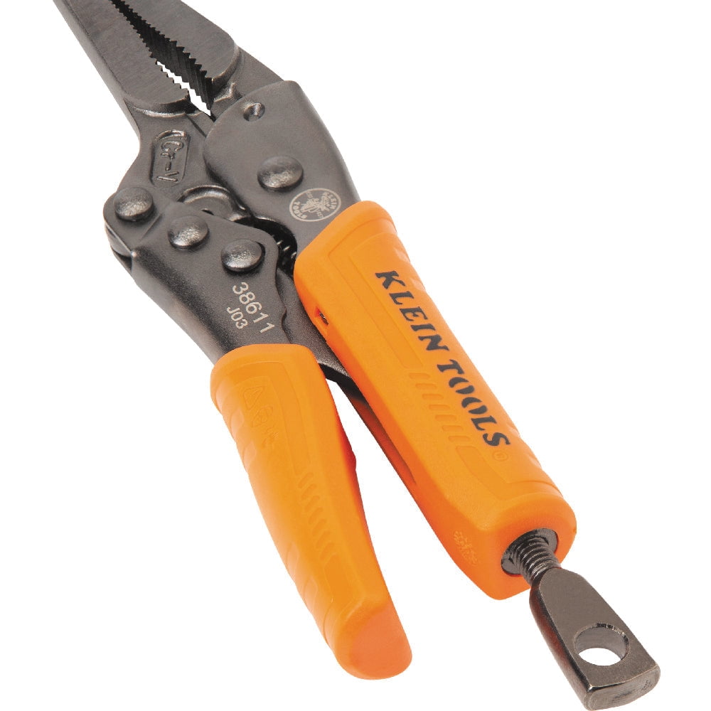 Klein Tools 38664 Locking Pliers Set, C-Clamp, Long Nose, Curved Jaw, 3 Pc.
