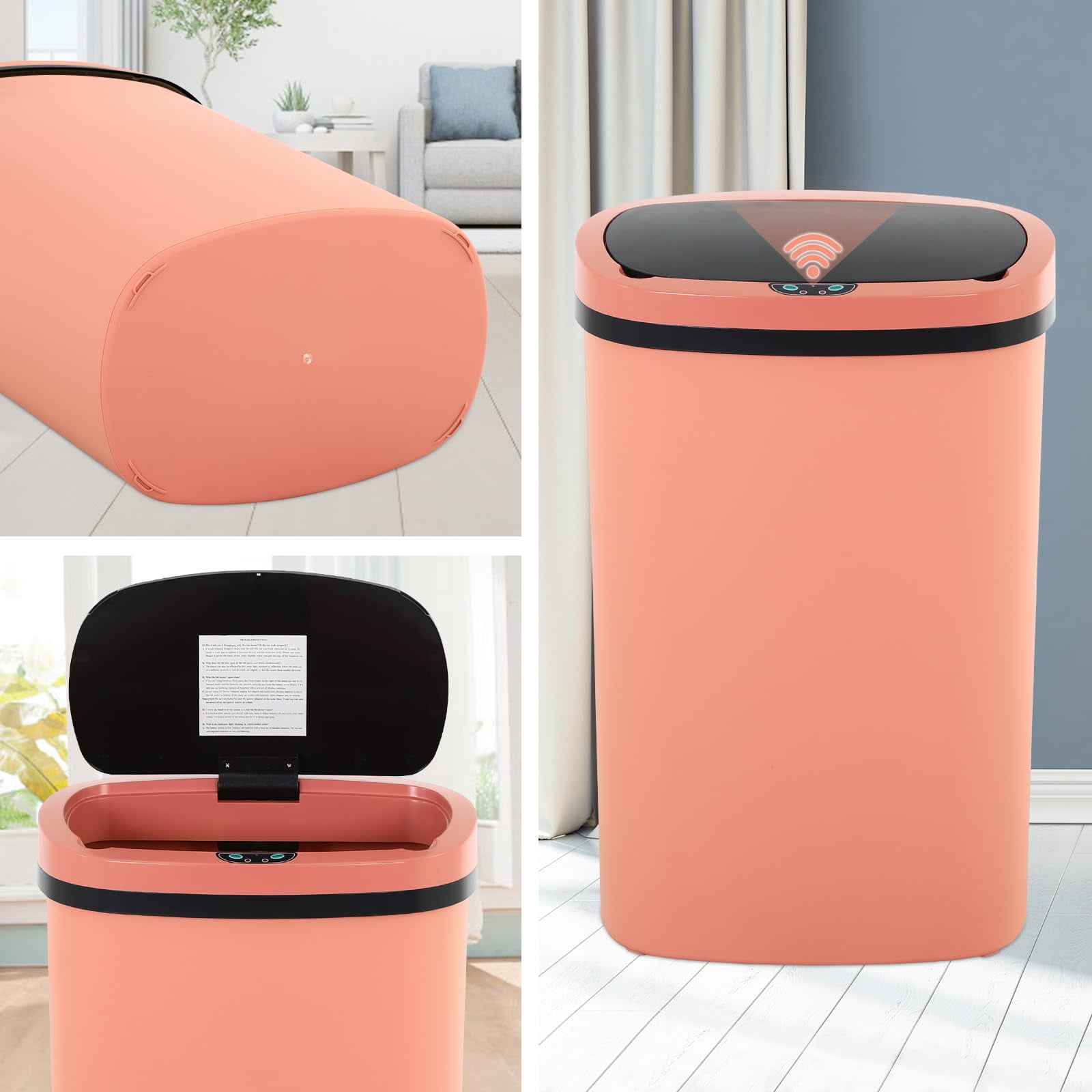 CL.HPAHKL 13 Gallon Kitchen Trash Can, Motion Sensor Trash Can 50 Liter High-Capacity Automatic Trash Cans Touchless Broken-Resistant Plastic Garbage Can with Lid for Home Kitchen Office (3, Pink)