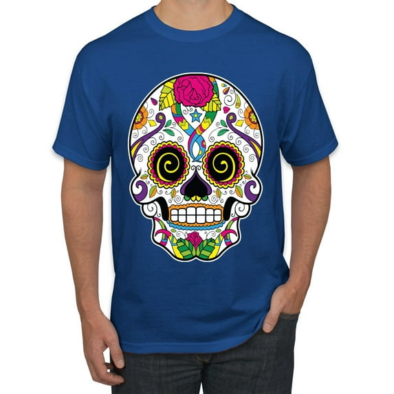 Wild Bobby Day Of The Dead Sugar Skull Pop Culture Men Graphic Tee, Royal, Medium