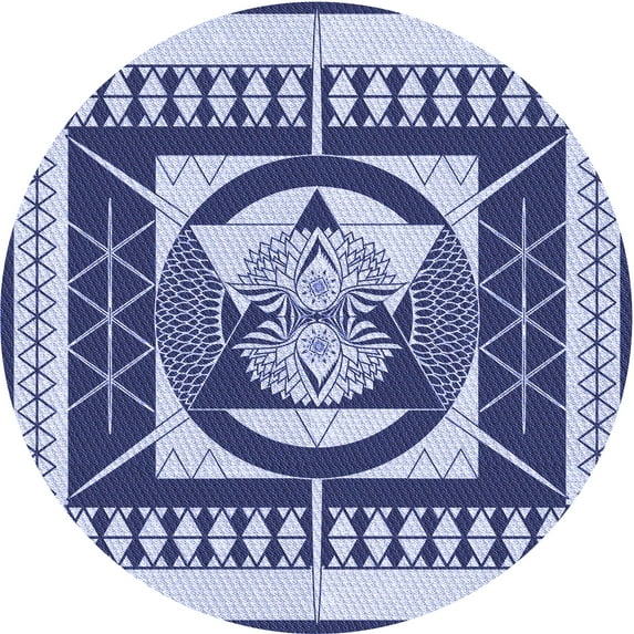 Ahgly Company Indoor Round Patterned Sapphire Blue Area Rugs, 5' Round