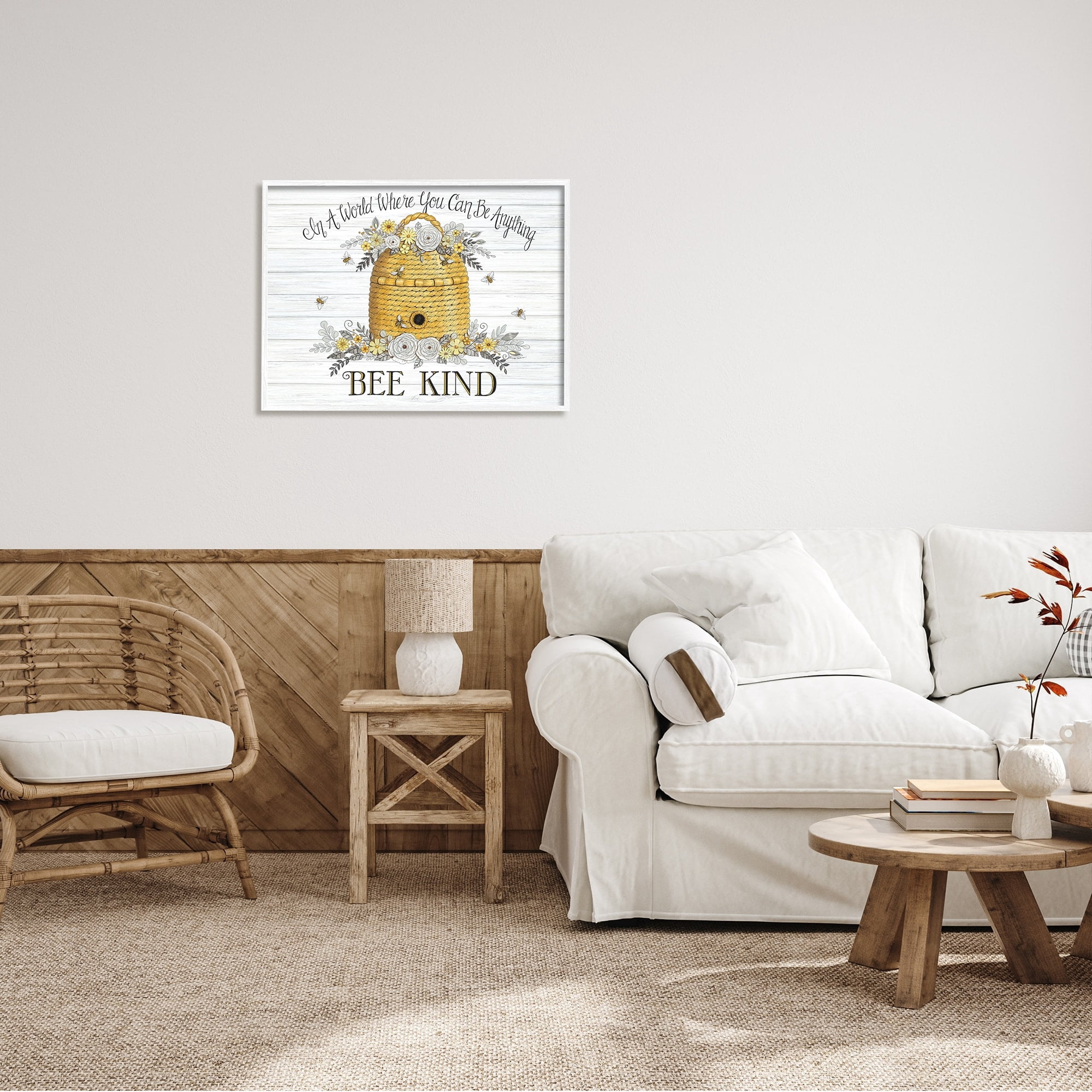 Stupell Industries In A World Bee Kind Motivational Phrase Beehive, 30 x 24,Design by Deb Strain