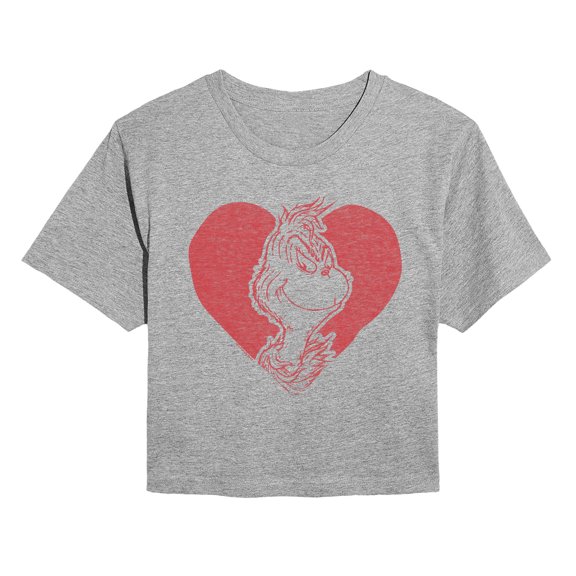 The Grinch - Heart - Juniors Cropped Graphic T-Shirt
