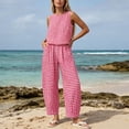 thumbnail image 3 of Iyufng Women's Two Piece Sets Pull Over Tank Top and Straight Leg Pants Set Casual Summer Checkered Print Outfits, 3 of 7