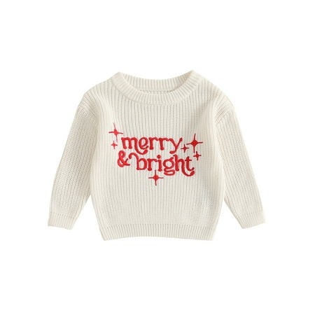 

Jkerther Kids Christmas Sweater Long Sleeve Crew Neck Letters Warm Winter Sweater Clothes for Girls Boys