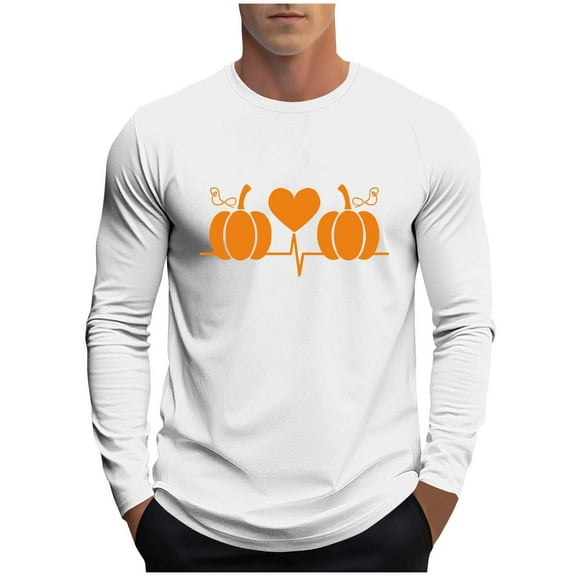 zbxnLI Halloween Shirts for Men Big and Tall Long Sleeve T-Shirts Crew Neck Slim Graphic Tees Fall Tops