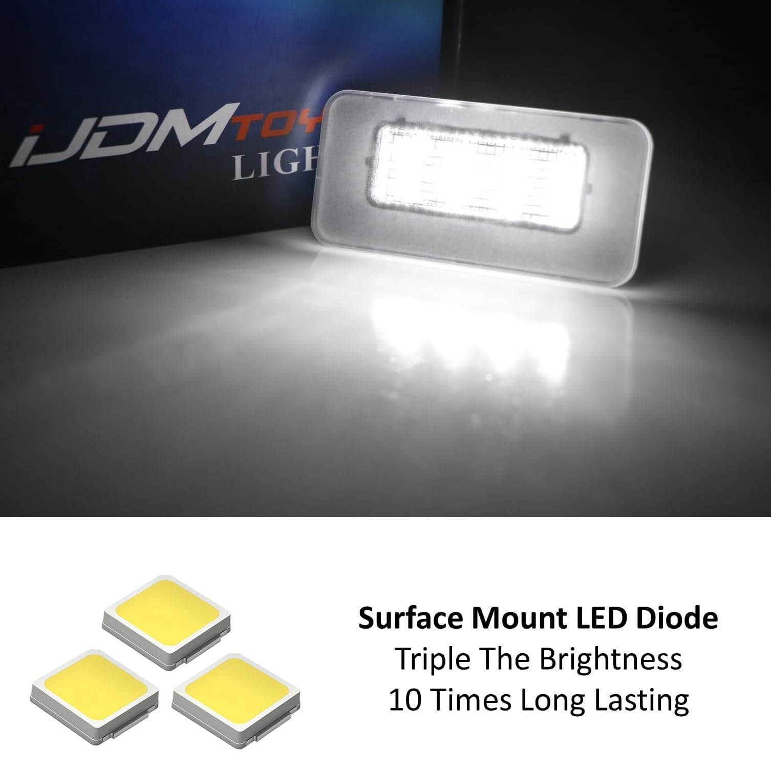 OEM-Fit 18-SMD 3x Brighter Xenon White LED License Plate Light Kit For Tesla: 2016-up Model X and 2017-up Model S