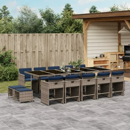 vidaXL Patio Dining Set Set of 14 Gray, Navy Blue