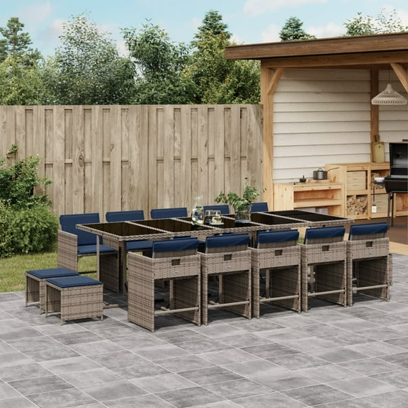 vidaXL Patio Dining Set Set of 14 Gray, Navy Blue