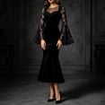 thumbnail image 4 of Karymi Spring Dresses for Women 2026 Elegant Black Velvet Lace Mermaid Dress, Sweetheart V Neck Flared Bell Sleeve High Low Hem, Wedding Guest Cocktail Party Long Dress, 4 of 7