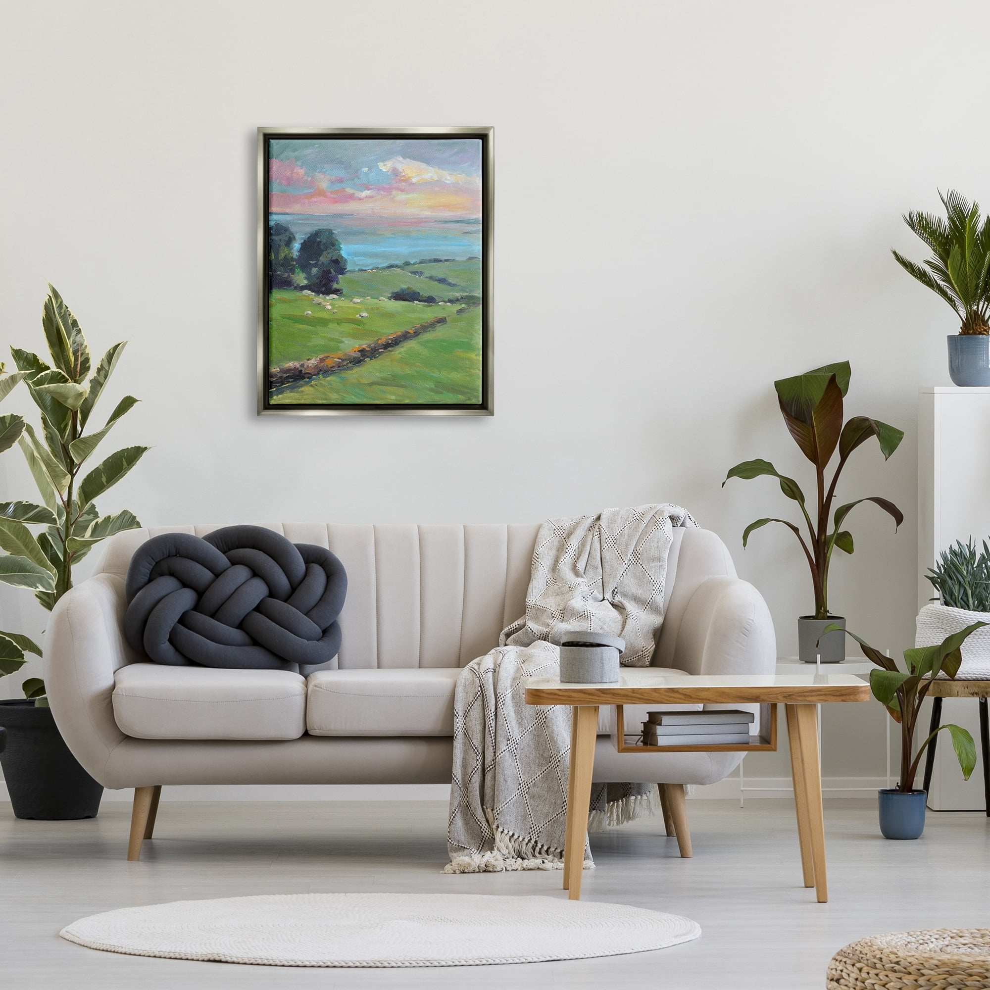Stupell Industries Country Rural Grasslands Striking Pink Sunset Sky Painting Luster Gray Floating Framed Canvas Print Wall Art, Design by Allayn Stevens