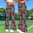 thumbnail image 6 of Aoochasliy Women Rugby All-Over Print Flare Wide Leg Long Trousers Soft Stretch Casual Loose Bottoms for Yoga Fitness Workout Daily Streetwear Shopping and Outdoor, 6 of 9