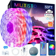 Militisto Smart Led Light Strips 50ft, WiFi Led Strip Compatible with Alexa and Google Home, Bright 5050 Music Sync Color Changing Led Lights Strip for Bedroom
