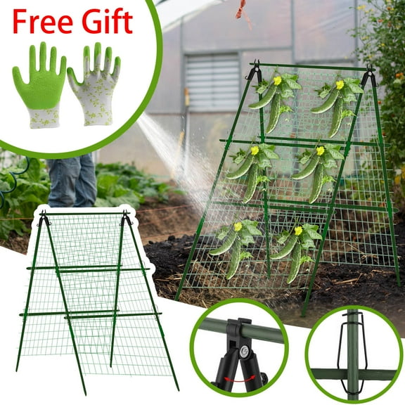 Darzheoy Foldable Cucumber Trellis, A-Frame Trellis Outdoor Garden Trellis for Climbing Plants Vegetables Flowers, Plant Climbing Trellis