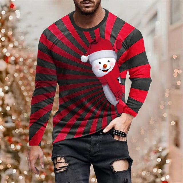 Blusas y camisas de manga larga con cuello redondo para hombre, estilo casual, cuello redondo, manga larga, camiseta estampada de Halloween, blusa de poliéster para hombre.
