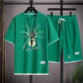 thumbnail image 3 of Conjunto deportivo informal de marca de moda de verano para hombre con pantalones cortos holgados de manga corta y cuello redondo, conjunto de dos piezas con diseño de gofre, conjunto de versión corea, 3 of 5