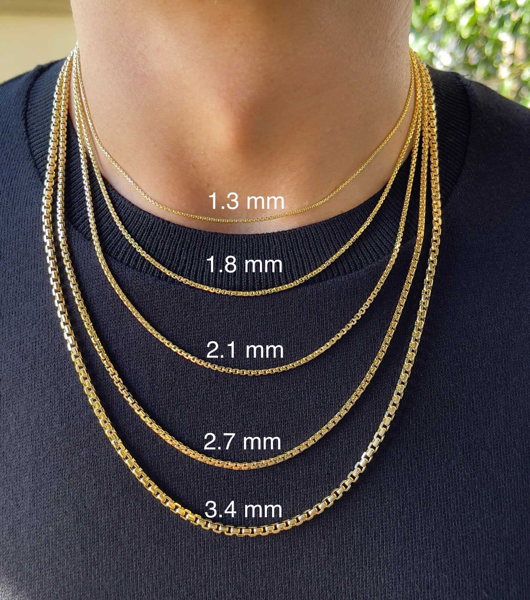 Jewelheart 14K Yellow Real Gold Round Box Chain 1.3-2.7mm Diamond Cut Link Pendant Necklace For Men Women 16"-24"