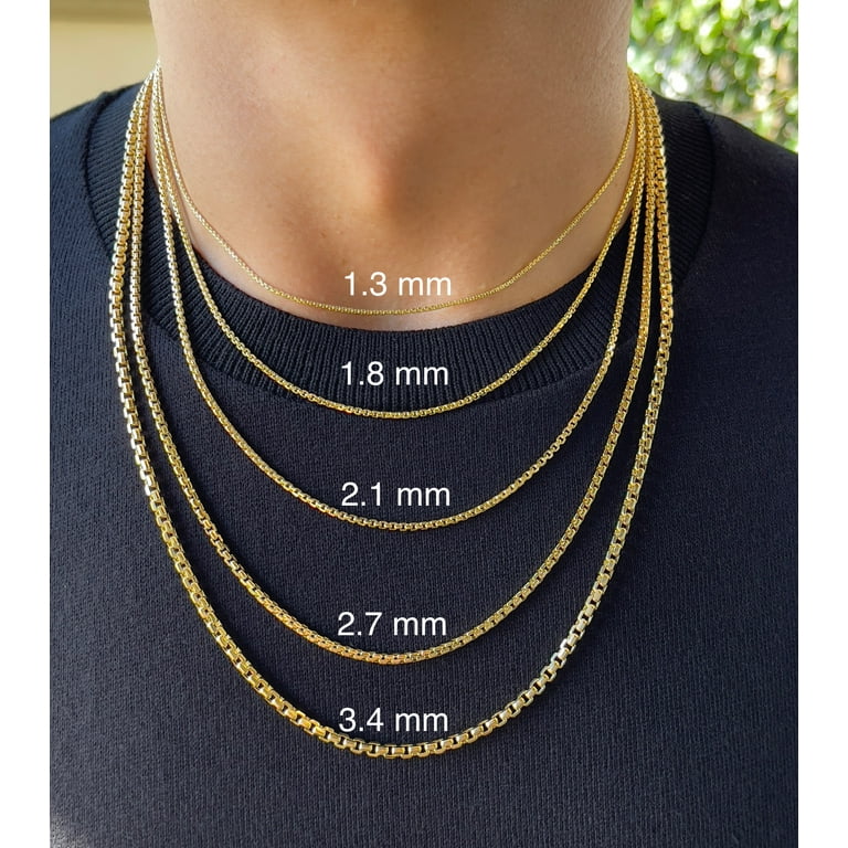 Jewelheart 14K Yellow Real Gold Round Box Chain 1.3 2.7mm Diamond Cut Link Pendant Necklace For Men Women 16 24