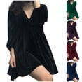 thumbnail image 1 of Gspmoly Robe d'Été, Robe Décontractée pour Femmes à la Mode, Col en V, Manches Longues, Robe en Velours Canari, Robe Longue à Taille, Robes de Travail pour Femmes, Offres Prime, 1 of 7