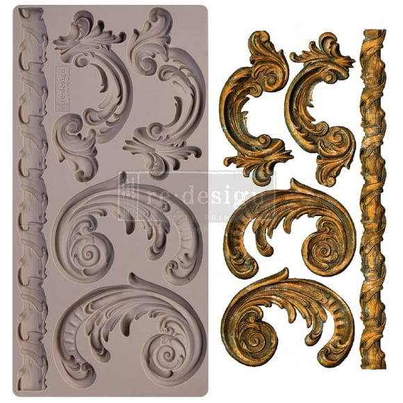 Redesign with Prima Redesign Furniture Decor Moulds® Lilian Scrolls 5"x8",8Mm Thickness For Funiture Dresser, Chocolate,Cake,Candy,Backery,Soap,Polymer Clay, earthen Clay,655350654603