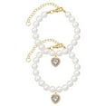 thumbnail image 4 of 2Pcs Pearl Pet Collar with Heart Rhinestone for Puppy Kitten Jewelry Accessory for Wedding Birthday Parties, White Size M, 4 of 4