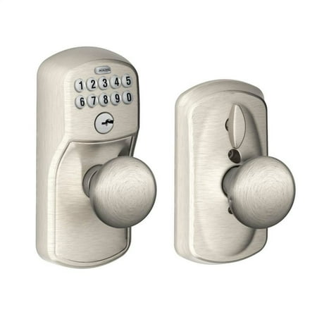 Schlage Entry Door Locks - Schlage FE595-PLY-PLY Satin Nickel Plymouth Keypad Entry with Flex-Lock Door Knob Set with Plymouth Interior Knob