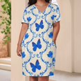thumbnail image 4 of Blue Butterflies Roses Floral Pattern Summer Dresses for Women Beach Boho, 4 of 6