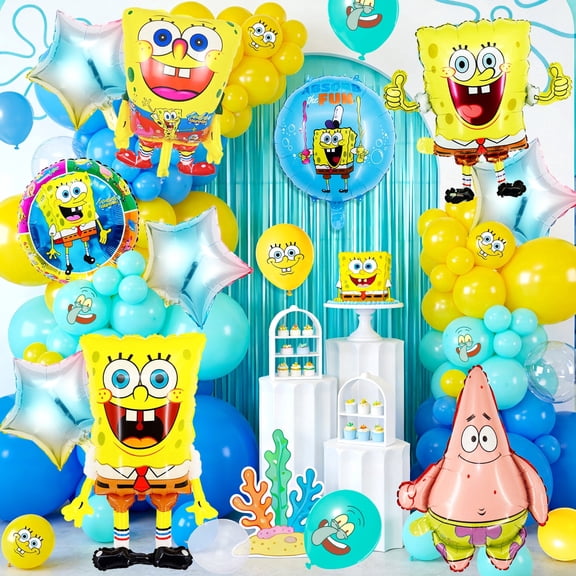 SpongeBob Balloon Party Decorations, SpongeBob Birthday Decorations Balloons Set - SpongeBob Theme Party Latex Balloons & Foil Balloons for Kids Birthday Party Decorations Favors