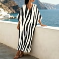 thumbnail image 5 of HAPIMO V Neck Print Batwing Sleeve Kaftan Maxi Dress Women Casual Dress for Beach Black L, 5 of 7