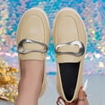 thumbnail image 2 of Women's Wide Width Platform Loafers, Faux Leather Round Toe Low Heel Shoes with Metal Buckle, Comfortable Casual Dress Shoes for Spring & Fall, Black/Beige, 2 of 10
