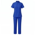 thumbnail image 1 of Conjunto de uniforme médico de manga corta para mujer, ideal para salones de belleza, peluquerías caninas y spas. Azul S, 1 of 8