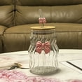 thumbnail image 4 of 450ML Ribbed Bow Glass Cup with Lid and Straw, Vintage Ripple Glasses with Cute Bowknot, Iced Coffee Smoothie Juice Tumbler, Creative Drinkware for Boba, 4 of 5