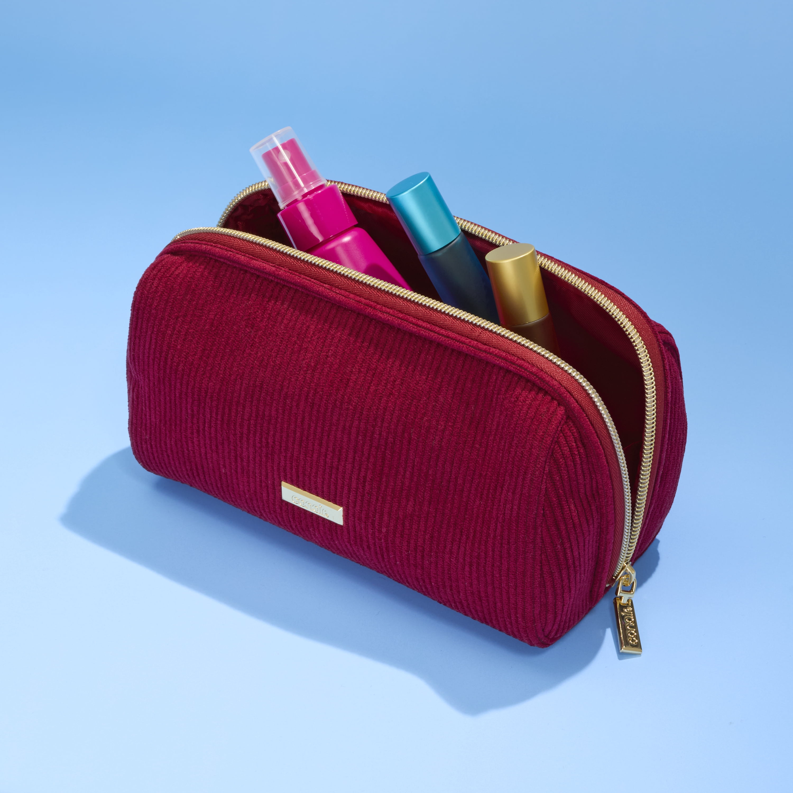 Conair Burgundy Cord Pencil Case, Compact Beauty Organizer with Metal Hardware, 1 Count