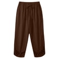 thumbnail image 3 of Utoimkio Drawstring Waist Linen Capri Pants for Women Casual Hollow Eyelet Cutout Hem Cropped Trousers with Single Button Back Pocket, 3 of 5