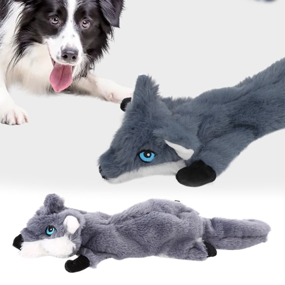 Dog No Stuffing Plush Toy - Squeaky Crinkle Chew Fetch interactive Toy, Tough Durable for Small/Medium/Large Dogs,Dark Gray