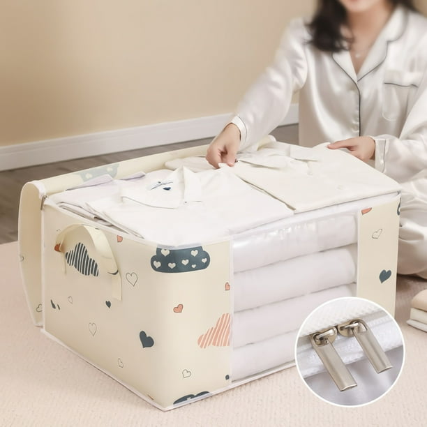 Bolsa de almacenamiento de edredón King Size | Organizador plegable de gran capacidad para mantas, edredones, edredones, almohadas | Tela no tejida resistente, blanca, asas reforzadas, cremallera