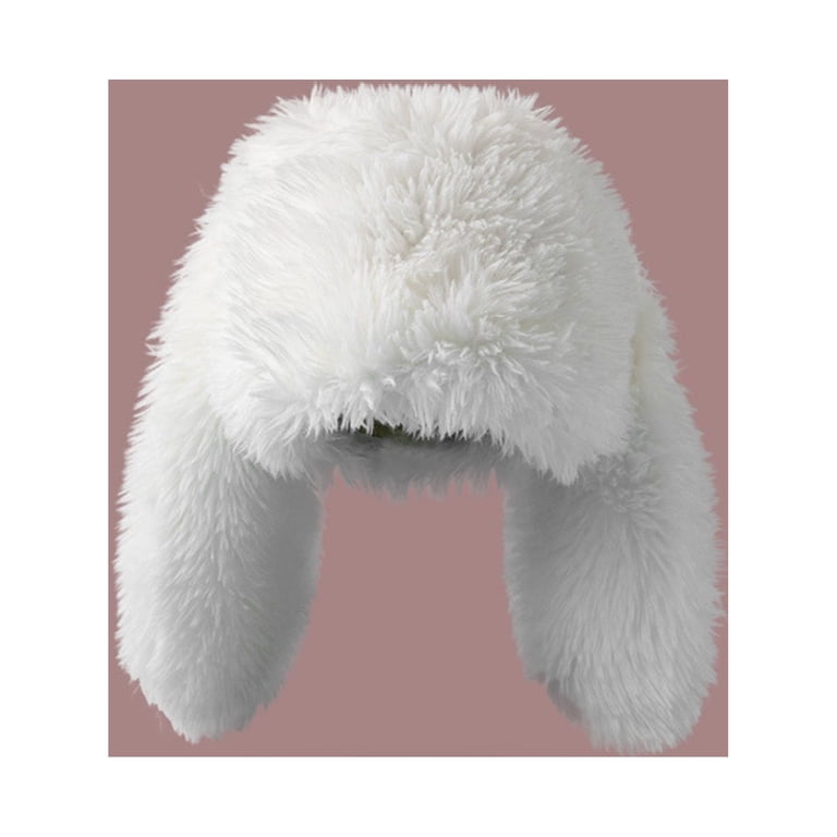 Fluffy Faux Fur White Bunny Hat TTYAO REII Furry Beanie Cute Bunny Hat Faux Fur Rabbit Ear  main image 4