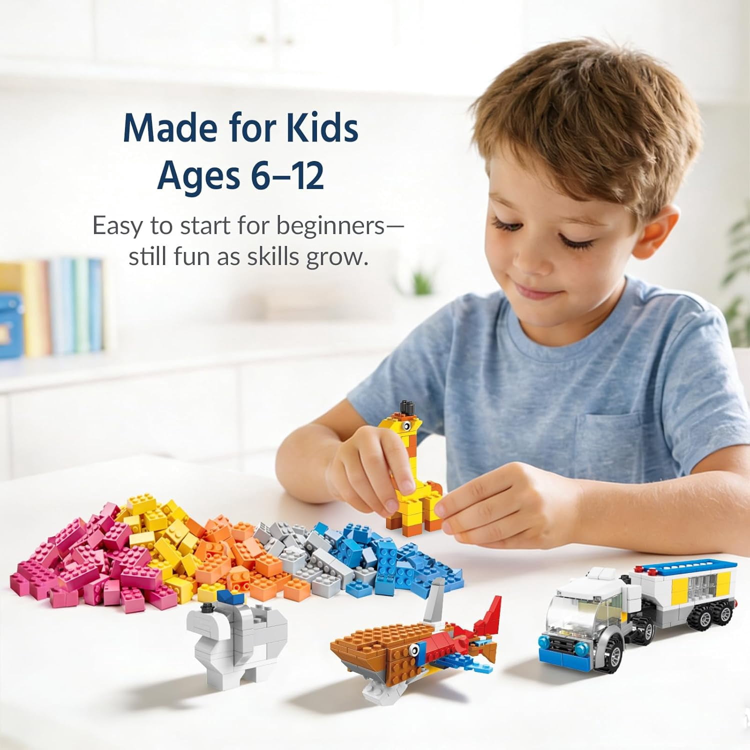 Fun Little Toys 1100 PCS Classic Building Bricks Set, 147 Shapes 17 Colors Creative Bulk Blocks for Party Favors & Classroom Prizes, Birthday Gifts