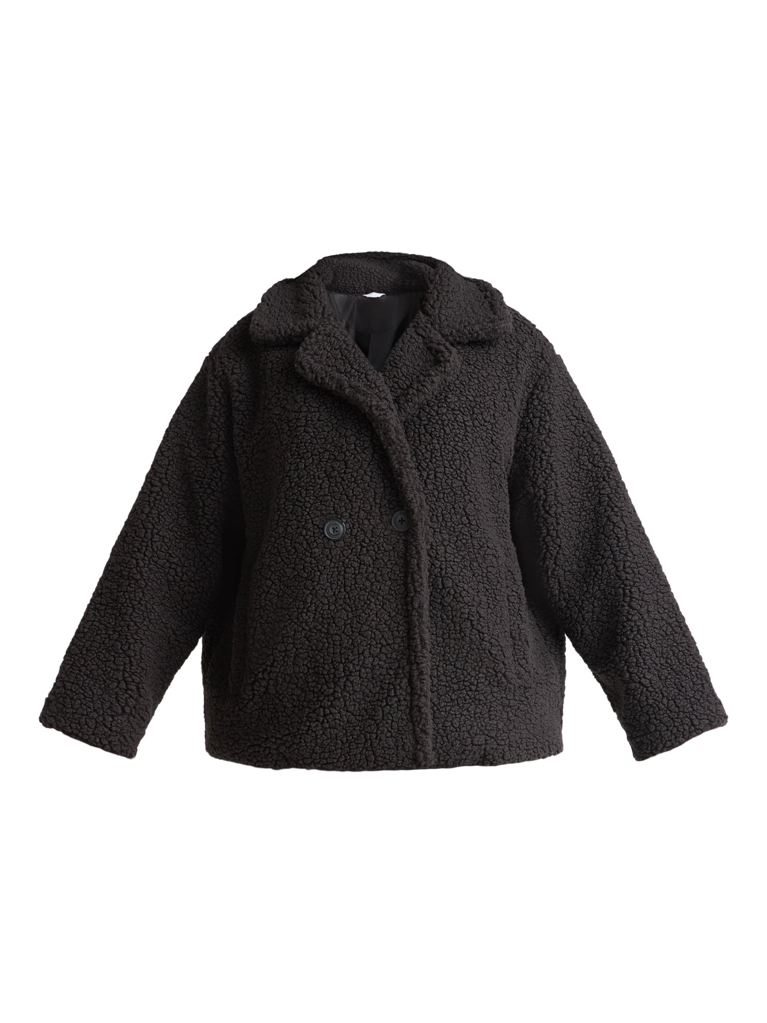 Time and Tru Women's and Women's Plus Teddy Double Breasted Jacket, Sizes XS-3X
