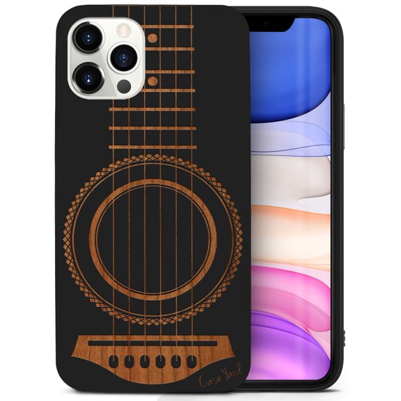 Case Yard Wooden Case for iPhone-12-Pro-Max Soft TPU Silicone cover Slim Fit Shockproof Wood Protective Phone Cover for Girls Boys Men and Women Supports Wireless Charging Guitar Design