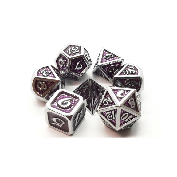 Old School Dice & Accessories Dragon Scale Poly Set - Purple w/Silver (7) New
