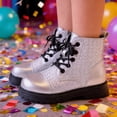 thumbnail image 6 of GobdXE Ankle Boots Solid Croc Embossed Lace Up Side Zipper Thick Lug Sole Casual Shoes Silver,11-11.5 Years, 6 of 9