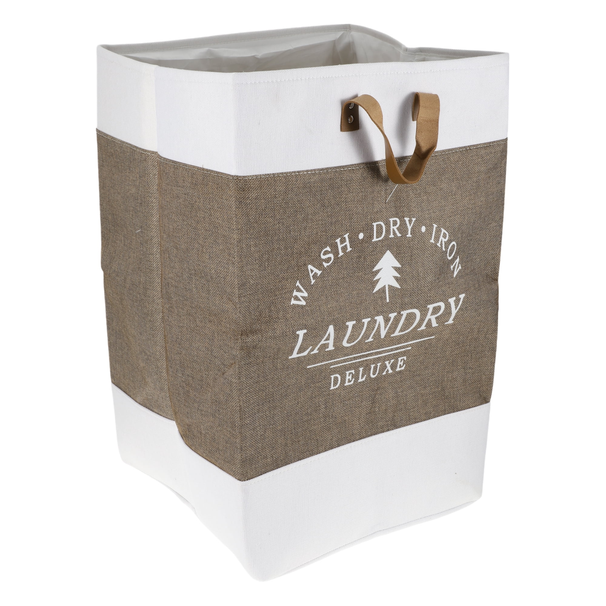 Unique Bargains Laundry Basket, Foldable Laundry Hamper with PU Handles Gray Brown