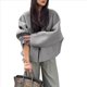 thumbnail image 2 of Chaqueta Corta de Mezcla de Lana para Mujer, de Larga, Cuello en V, Botones, Abrigo de Otoño con Bolsillos. Gris L, 2 of 10
