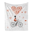 thumbnail image 1 of Valentines Soft Flannel Fleece Blanket, Girl Cycling with Big Heart Woman Love Romantic Day Celebration Life Print, Cozy Plush for Indoor and Outdoor Use, 60" x 80", Red Black White, by Ambesonne, 1 of 6